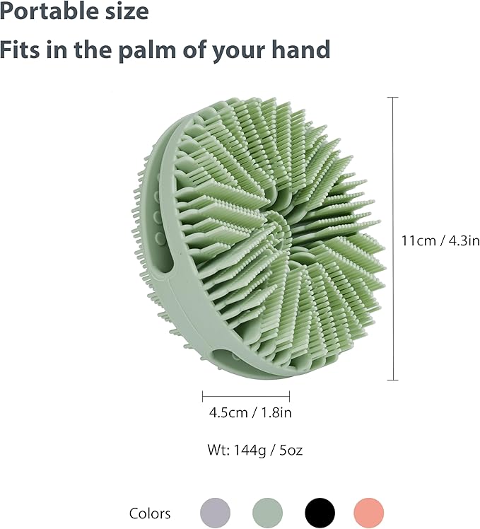 2 PC Silicone Exfoliating Body Scrubber, Silicone Body Shampoo Brush, Soft Silicone Loofah for Sensitive Skin, Shower Silicone Hair Scalp Massager, Easy to Clean, Lather Well(Gray&Green)