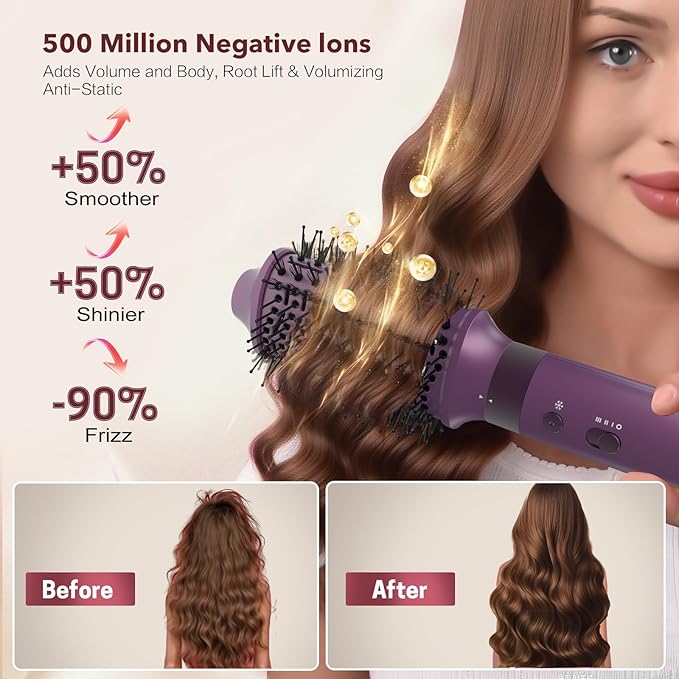 StyleVibe 6-in-1 Air Styler, Hair Dryer & Blow Dryer Brush with Auto Wrap Curl L/R, Fast Drying, Smooth Blowouts, Root-Lift Volume, No Heat Damage Frizz-Free Thermal Brush with Travel Bag