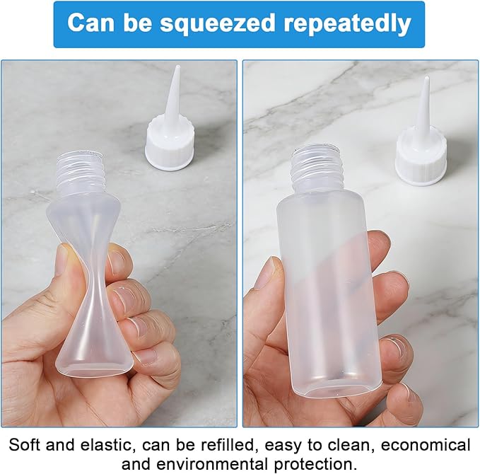 8 Pcs Small Squeeze Bottles, 50ml Tiny Applicator Bottle, Clear Empty Needle Tip Bottles for DIY Craft, Leak-Proof Hair Dye Bottle for Hair Dye, Paint Art and Liquids