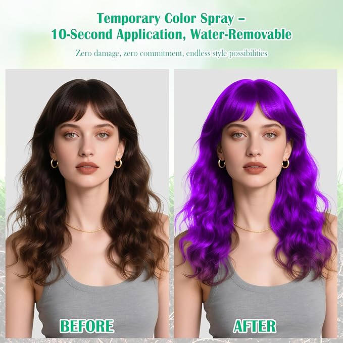 Christmas Purple Hair Spray, Hair Spray Temporary for Women Kids Men, Washable Temporary Hair Dye Spray, Spray Hair Color Wax Non-Sticky for Cosplay Party, Halloween, Crazy Hair Day (Purple, 4.06 oz)