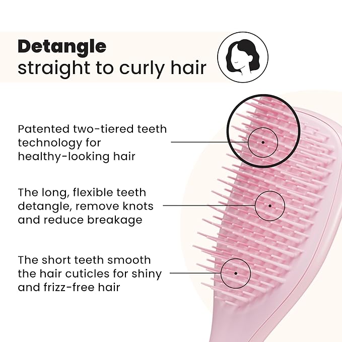 Tangle Teezer Ultimate Detangler Hairbrush, Eliminates Knots & Reduces Breakage, Mini Hair Brush for Travel, Small Hands & All Hair Types, Millennial Pink