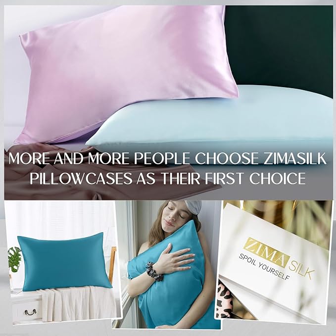 ZIMASILK 100% Pure Mulberry Silk Pillowcase for Hair and Skin Health,Soft and Smooth,Both Sides Premium Grade 6A Silk,600 Thread Count,with Hidden Zipper,1pc(Standard 20''x26'',Turquoise)