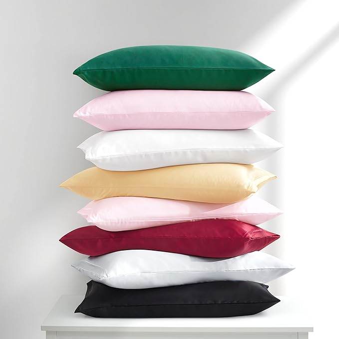 Peach Red Satin Pillowcase Queen Size Set of 2 for Hair and Skin, Peach Red Silk Pillowcase Breathable Pillowcase with Envelope Closure