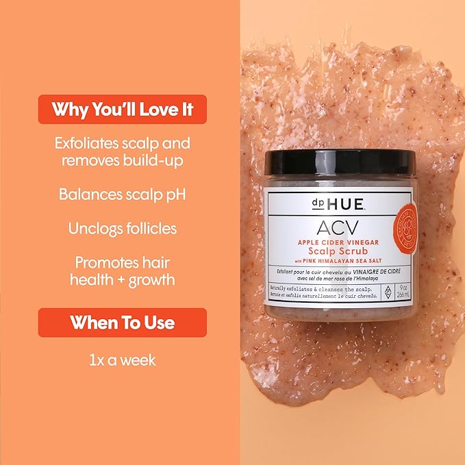 dpHUE Apple Cider Vinegar Scalp Scrub with Pink Himalayan Sea Salt, 9 oz - Natural Exfoliating Scrub & Dry Scalp Treatment - Aloe Vera & Avocado Oil - Gluten Free, Vegan