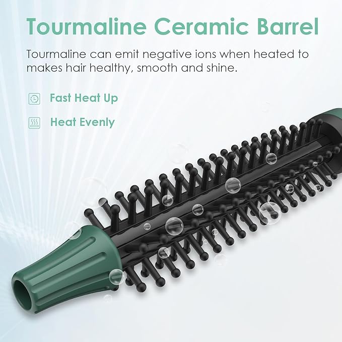 Mini Thermal Round Brush, 0.35 Inch Barrel Volume Heat Styling Brush for Men and Women Short Thin Curly Straight Hair, Heated Curling Iron,12 Temperature Setting (0.95 Inch with Bristles)