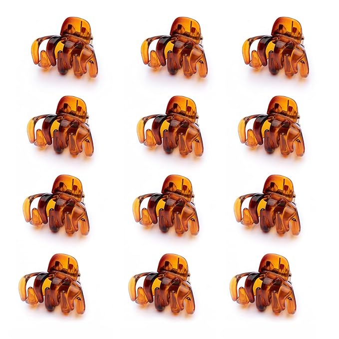 Cobahom 12 Pcs Small Claw Clips 1.2 Inch Plastic No-Slip Mini Clips for Thin Hair Styling Accessories for Women and Girls (Brown)
