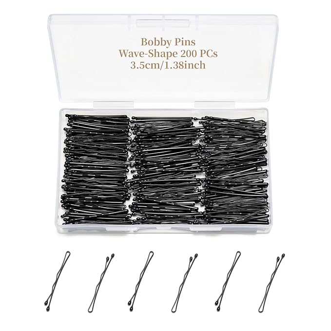 200 Pcs 1.38 Inch Wave-Shaped Bobby Pins Black Metal Hair Pins Hair Accessories for Women Stylists Hair Sticks Girl