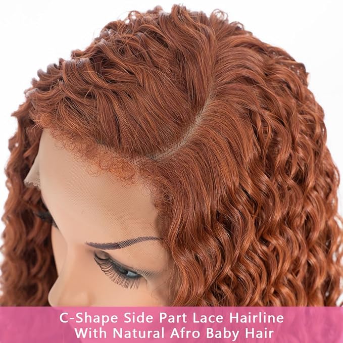 Style Icon 36”Super Long Curly Wig C-Shaped Side Part Lace Wig Afro Baby Hair Synthetic Orange Red Color Wigs(36 inches, 130T)