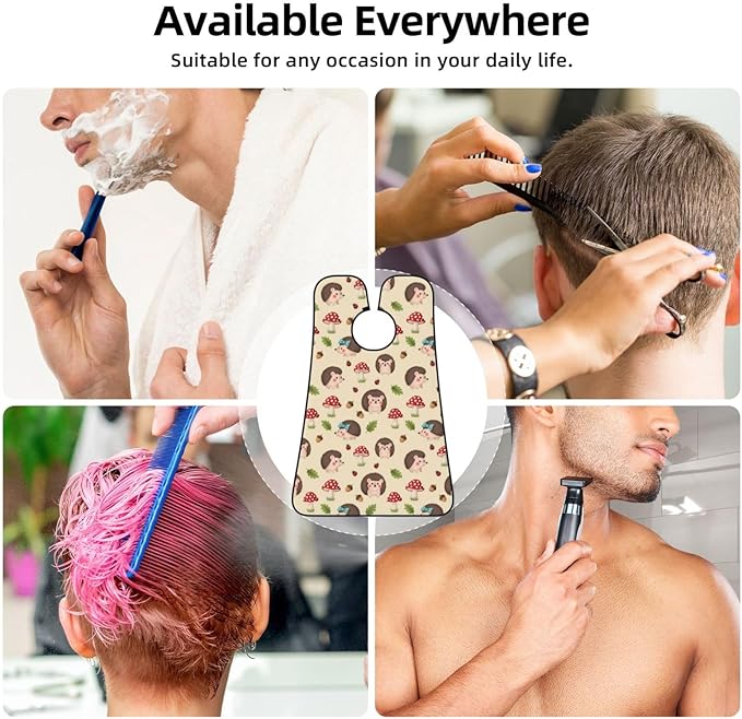 Beard Hair Catcher Bib, Waterproof Non-Stick Grooming Apron for Shaving Trimming, Perfect for Men Dad, Cute Baby Hedgehog and Mushrooms Shave Bib