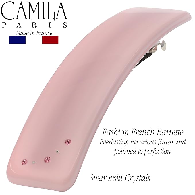 Camila Paris CP3446 French Hair Barrette Clip for Girls, Pink, Rubberized Automatic Clasp Strong Hold Grip Hair Clips for Women, No Slip and Durable Styling Girls Hair Accessories, Made in France
