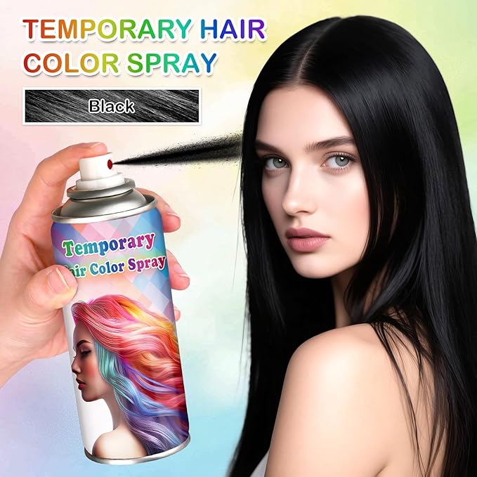 Temporary Hair Color Spray for Women and Kids,One-Time Use Black Temporary Hair Dye,Quick-drying Colored Hair Spray for Halloween,Christmas,Cosplay,120ML (Black）