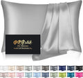 Silk Pillowcase for Hair and Skin, Mulberry Silk Pillow Cases King Size, Soft Anti Acne Cooling Sleep Both Sides Natural Silk Satin Pillow Case Covers with Hidden Zipper, Gifts for Women Men, Grey