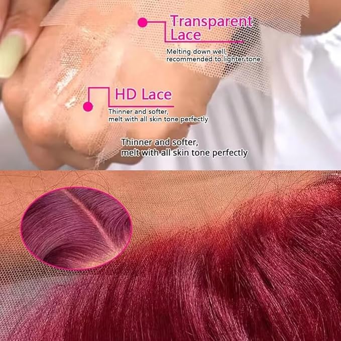36 Inch 99J Burgundy Lace Front Wigs Human Hair Red Burgundy Wig 200% Density 13x6 Deep Wave Lace Front Wigs Human Hair Pre Plucked Glueless Lace Frontal Wigs for Women