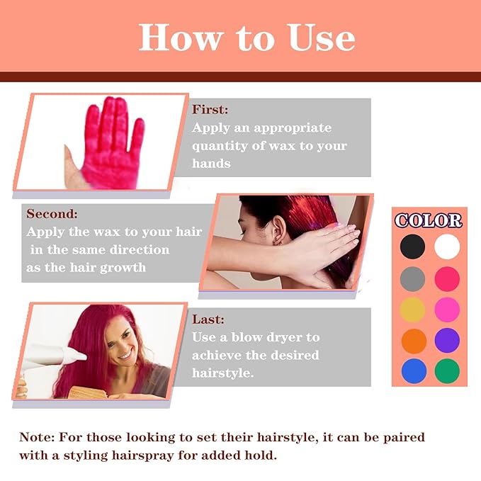 Red Hair Color Wax Washable, Temporary Hair Color Dye for Kids, Natural Instant Color Wax Hairstyle Cream Hair Pomades for Women & Men Party Cosplay Halloween, Gifts for Teens