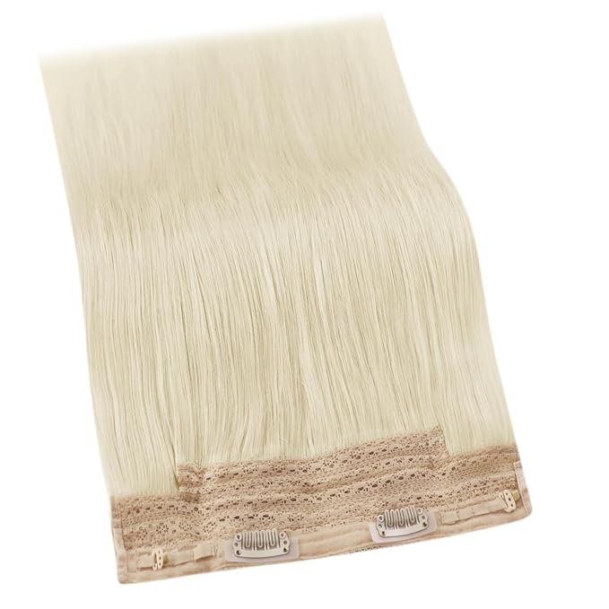YoungSee Invisible Wire Hair Extensions Real Human Hair Blonde Hair Extensions Wire Platinum Blonde Fish Line Hair Extensions Human Hair Dyable Remy Hair 16In 80G