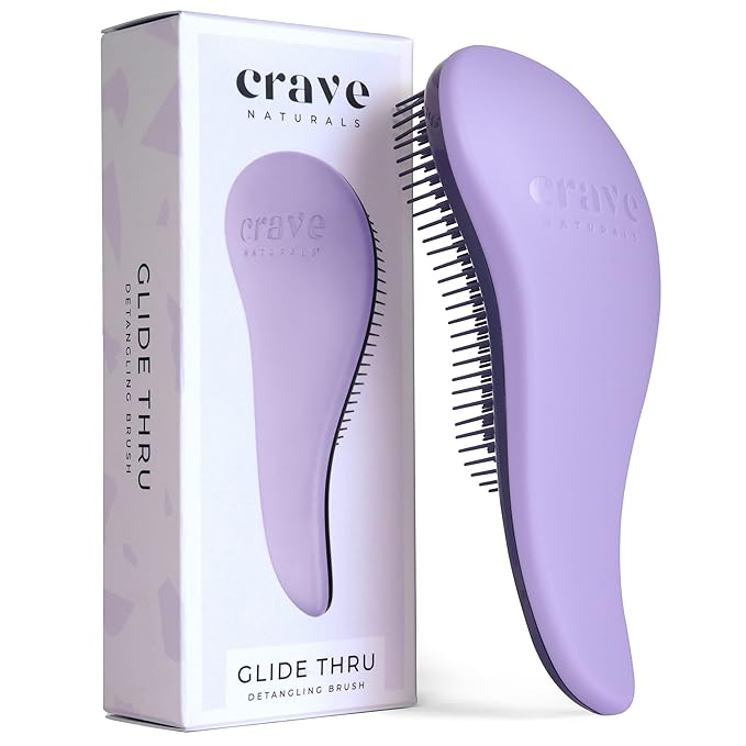 Crave Naturals Glide Thru Hair Brush - Detangler Brush for Curly, Straight, Wet or Dry Hair - Gentle Detangling Brushes for Adults, Kids, Toddlers - Hair Accessories for Women, 7.5x3 - Purple
