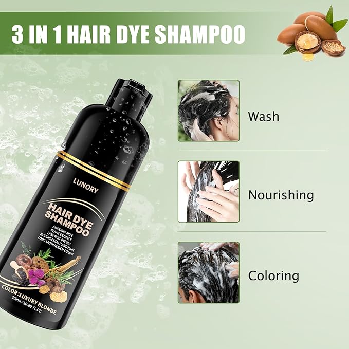 Light Blonde Hair Dye Shampoo for Gray Coverage - 3 IN 1 Hair Color Shampoo with Argan Oil & Ginseng, Ammonia & Paraben Free, Long Lasting Semi-Permanent Natural Color for Women & Men (500ml)