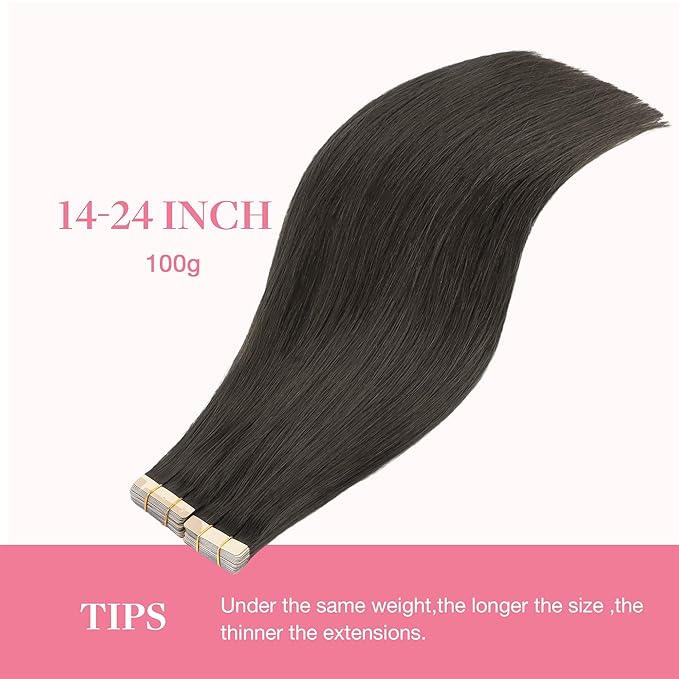 GOO GOO Tape in Hair Extensions Human Hair, 1C Mocha Brown, 22inch 100g 40pcs, Skin Weft Seamless Invisible, Silky Straight with Thick Ends, Remy Human Hair