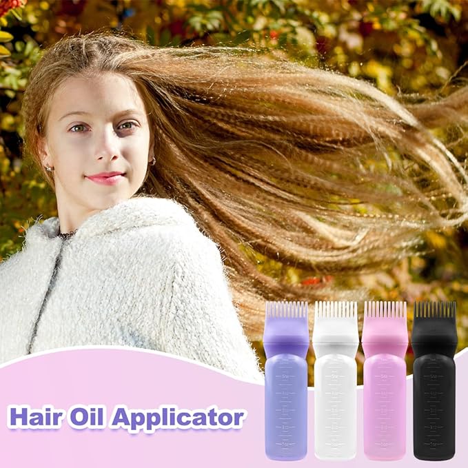 ELANE Hair Oiler Comb Bottle,4 Pack Root Comb Applicator Bottle for Hair Oil Scalp Hair Oiling Applicator（pink+purple+white+black）