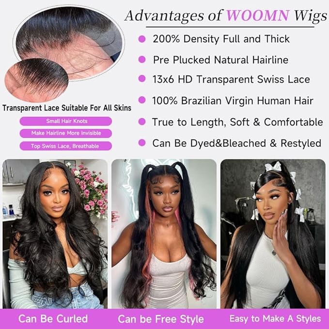28 Inch Straight Wigs Human Hair Can Last 6-9 Months 200 Density HD Lace Front Wigs Human Hair 13x6 Real Virgin Human Wig Pre Plucked Tangle-Free Natural Black for Women