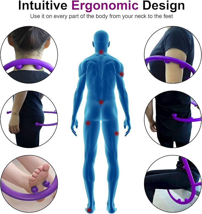 Massage Trigger Point Cane, Muscle Release Tool Self Massage Hook Cane, Handheld Back, Neck, Shoulder, Leg and Feet Massager Rod, Body Deep Tissue Gifts for Men & Women, Purple
