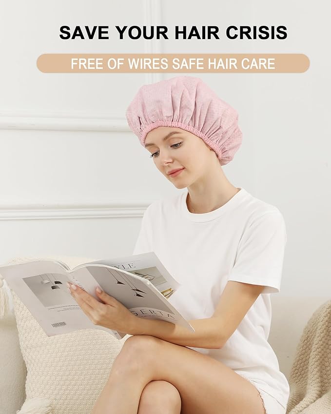 YIZIJIZI 2 Pieces Heat Cap for Deep Conditioning, Conditioning Cap Made of Aluminum Foil for Home and Salon Use, Hair Dyeing（pink）