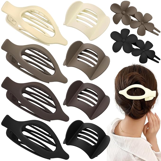 Obeoby 10 Pcs Flat Hair Clips for Women, 3 Styles French Flat Claw Clips for Thin Thick Hair, Medium Duckbill No Slip Hair Accessories Barrettes Girls
