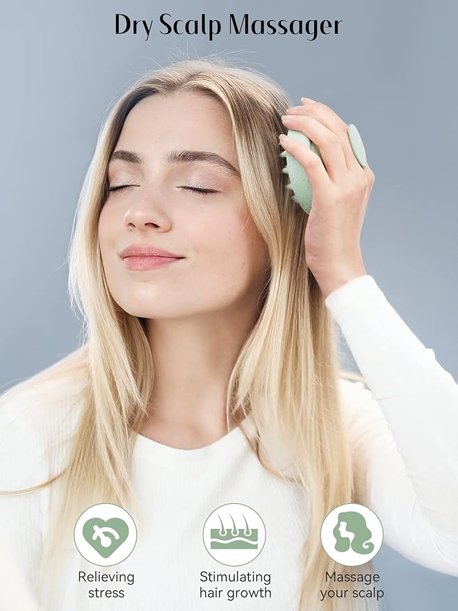 HEETA Scalp Massager Hair Growth, Soft Silicone Scalp Scrubber Shampoo Brush for Exfoliation, Dandruff Removal & Head Massage Stress Relax, Wet & Dry Use for Thick, Thin Hair Care, Wheat Straw Green