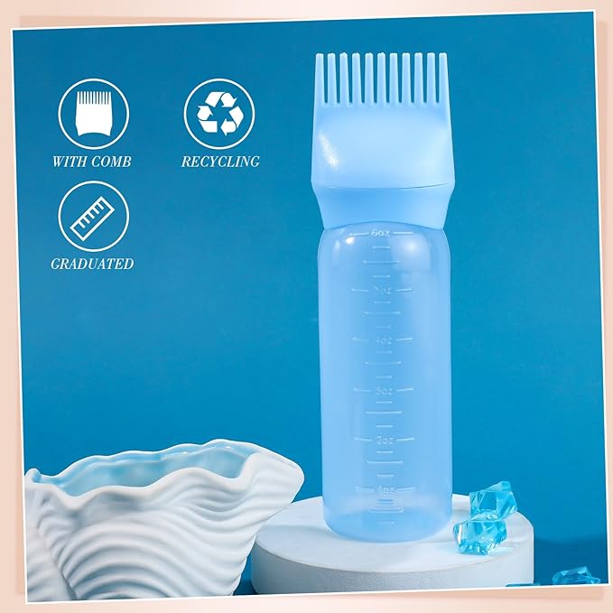 Pimoys Hair Oil Applicator Bottle for Scalp, Root Comb Applicator Bottles Hair Dye Squeeze Bottle Hair Coloring Tools (Blue)