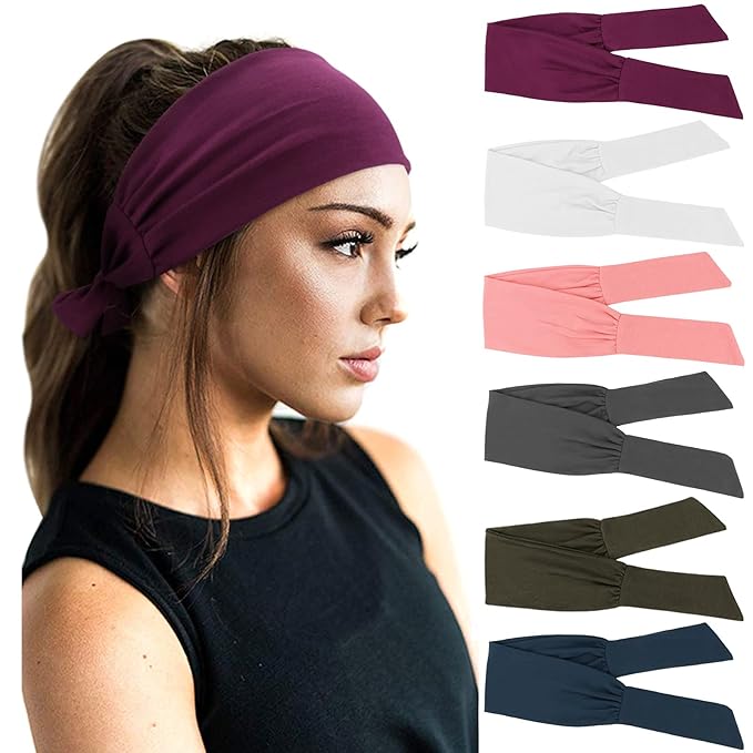 DRESHOW 6 PCS Adjustable Headbands for Women Knotted Headbands Elastic Non-Slip Fashion Hair Bands for Workout Sports Running Yoga