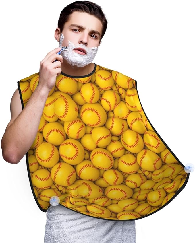 Beard Apron Hair Catcher, Yellow Softball Shave Bib, Waterproof Non-Stick Shaving Bib, Trimming Grooming Tool for Dad Men Anniversary