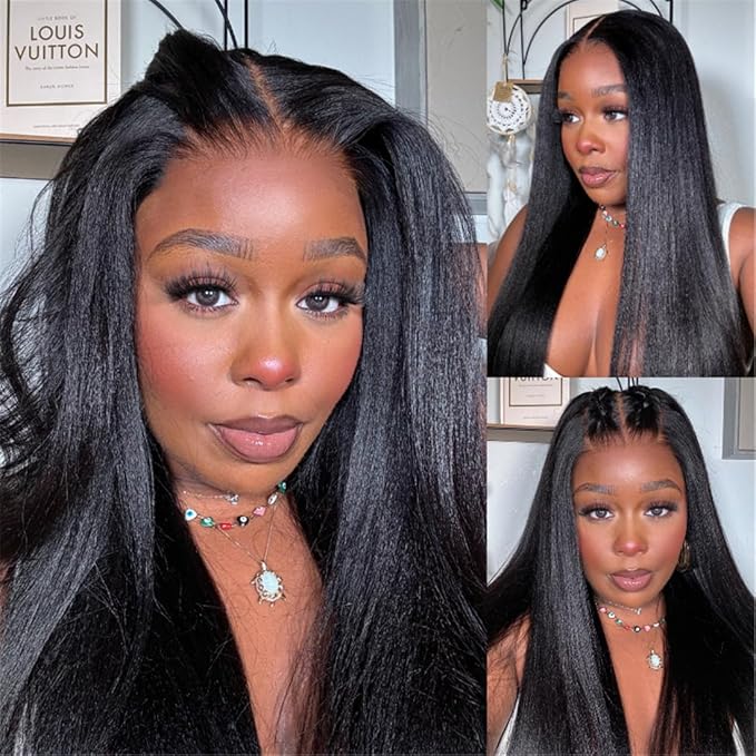 YIROO EasiContour V Part Wigs Human Hair Yaki Straight Human Hair Wigs No Leave Out Glueless Upgraded U Part Wigs for Women V Shape Clip in Vpart Wig No Sew in No Glue Beginner Friendly 14 inch