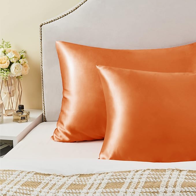 BEDELITE Satin Pillowcase for Hair and Skin, Super Soft Similar to Silk Pillow Cases 4 Pack with Envelope Closure, Cooling Pillowcases for Women Men (20"x36" King Size, Burnt Orange)