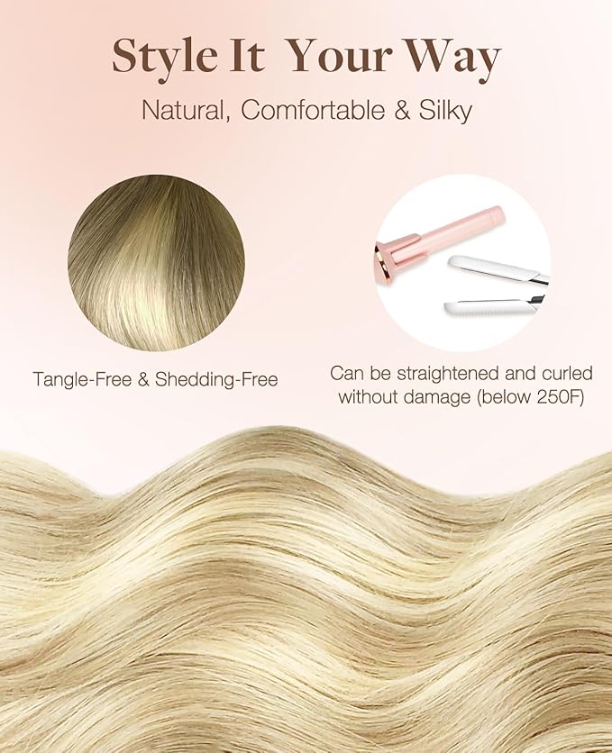 GOO GOO Invisi Edge Tape in Hair Extensions Human Hair, 9/60 Balayage Ash Brown to Platinum Blonde 10pcs injected with 10pcs classical tape ins, 14inch 50g, Virgin Remy Hair, Natural Look