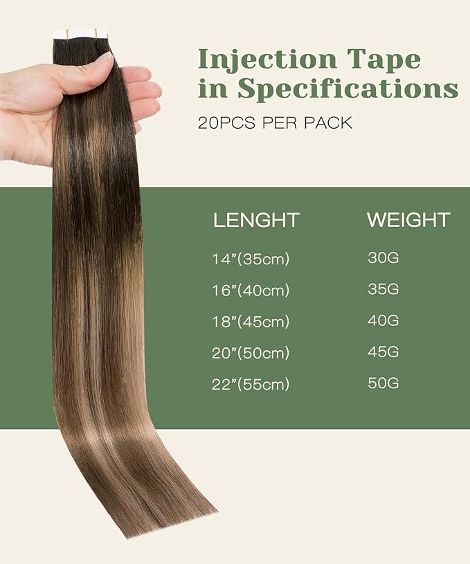 SURNEL Injected Tape in Hair Extensions Human 16 Inch Dark Brown to Dirty Blonde Real Hair Seamless Remy Invisible Tape in Extensions 20Pcs 35g(#2618,16)