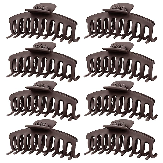 TOCESS Hair Claw Clips for Women - 8PK Large Neutral Matte Jumbo Hair Clips for Thick, Thin, Long, Short, Curly Hair Girls, Big Jaw Clip Set for Daily Use(Mocha Brown)