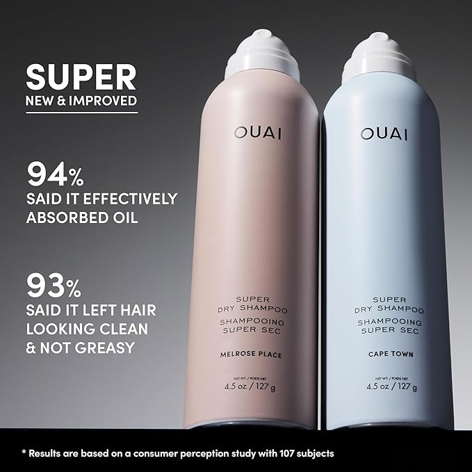 OUAI Super Dry Shampoo - Volumizing Dry Shampoo - Absorbs Oil, Dirt & Sweat - Blends Seamlessly into Hair with Zero Residue & Enriched with a Long-Lasting Scent - Melrose Place (4.5 oz)