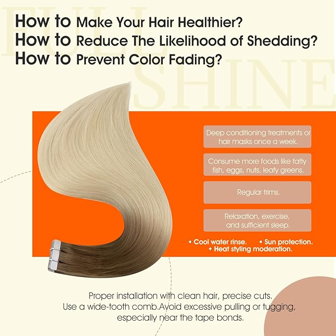 Full Shine Blonde Human Hair Extensions Tape in Color 3 Brown Ombre 8 Ash Brown Highlighted 613 Blonde 16Inch Double Sided Tape in Hair Extensions Human Hair 50G Seamless Remy Hair 20Pcs