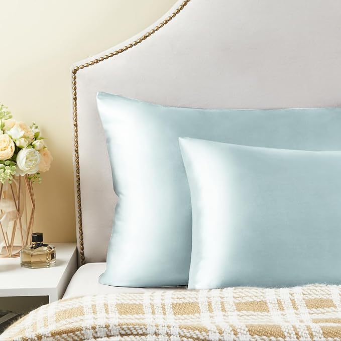 BEDELITE Satin Pillowcase for Hair and Skin, Super Soft Similar to Silk Pillow Cases 4 Pack with Envelope Closure, Cooling Pillowcases for Women Men (20"x40" King Size, Stone Blue)