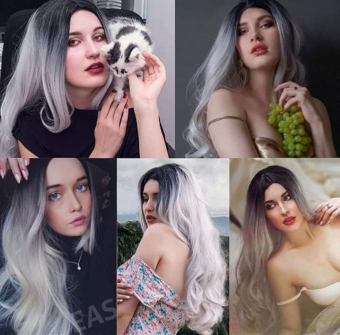 28 30 32 Inch Ombre Bundles Human Hair Grey Body Wave Bundle Brazilian Virgin Remy Hair Extensions Double Weft 2 Tone Black and Silver Body Wave Bundle Hair Weave 300g