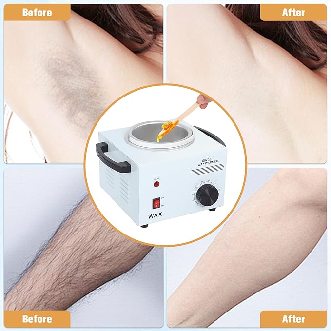 Podoy Wax Warmer for Hair Removal, Professional Single Wax Warmer Pot Melter Heater with Adjustable Temperature Set, Home Spa & Salon Electric Waxing Machine with 200pcs Sticks