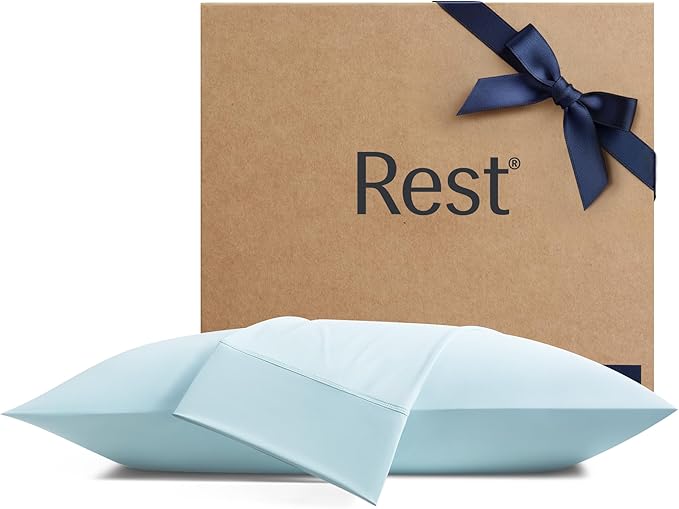 REST® Evercool®+ Cooling Pillowcases King - 2 Pillowcases for Sensitive Skin, Silver Infused Fabric for Hygienic Sleep, Silky Smooth for Curly Hair, High Elastic for Snug Fit (19x35 inches)
