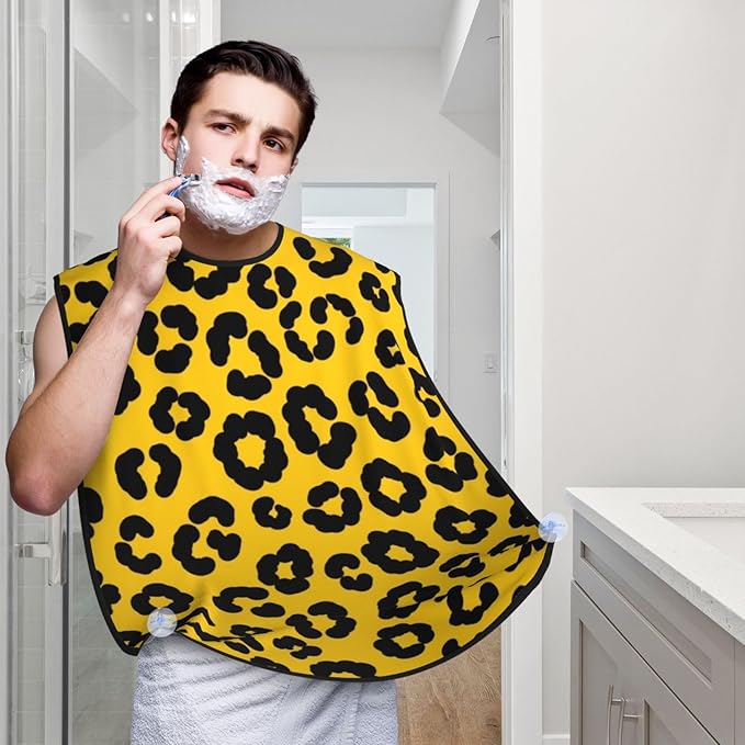 Men's Beard Maintenance Apron, Waterproof & Easy Clean, Animal Skin Cheetah Leopard Leather Print Yellow