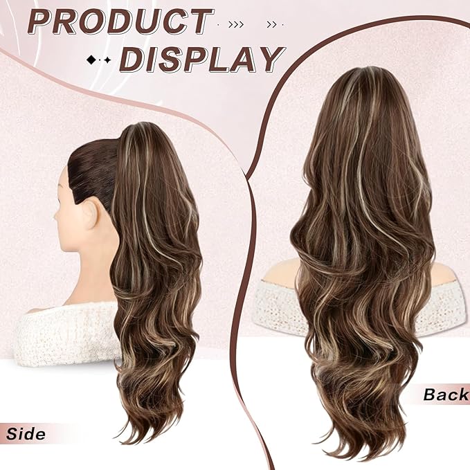 Ponytail Extension, 26 Inch Drawstring Ponytail Extension for Women Long Wavy Layered Pony Tails Hair Extensions Synthetic Clip in Ponytail Hairpiece for Women(8/24)
