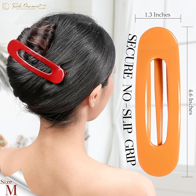 RC ROCHE 6 Pcs Flat Claw Hair Clips for Women Lay Down Barrettes No Crease Side Slide Thick Long Hair Duckbill French Against Head Jaw Claw Styling Clamp, Medium Classic