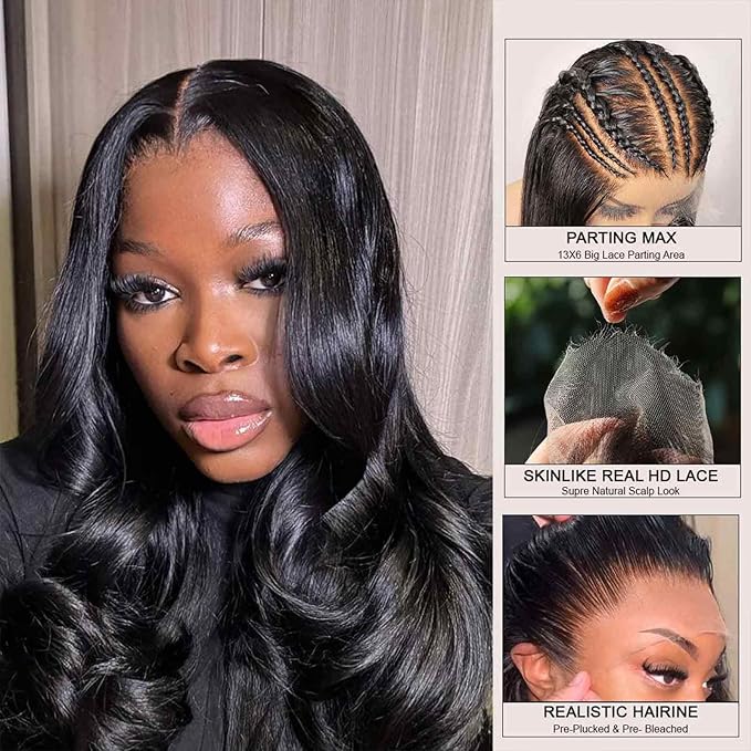 WOWANGEL 13x6 HD Lace Front Wigs Human Hair Body Wave Pre Plucked SKINLIKE 0.1mm Extremely Thin Real HD Lace Front Wigs 250% Density Glueless Human Hair Wigs for Women 22 Inch