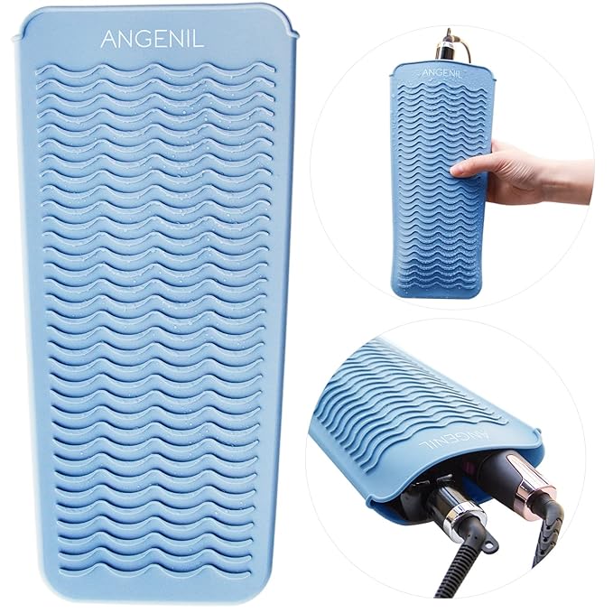 ANGENIL Heat Resistant Silicone Mat Pad Pouch For Travel Curling Iron Wand, Tourmaline Titanium Ceramic Portable Flat Iron, Hair Straightener, Automatic Wireless Curlers, Crimper Hair Iron, Hair Tools