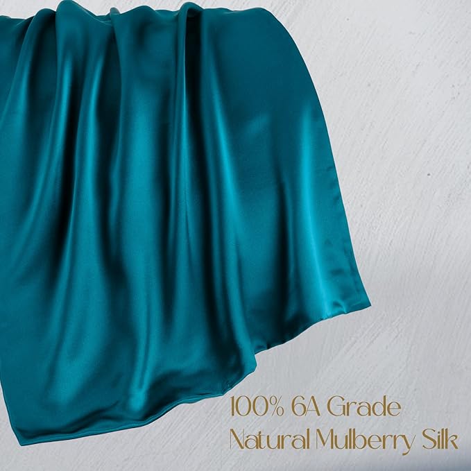 ZIMASILK 100% Pure Mulberry Silk Pillowcase for Hair and Skin Health,Soft and Smooth,Both Sides Premium Grade 6A Silk,600 Thread Count,with Hidden Zipper,1pc(Standard 20''x26'',Turquoise)