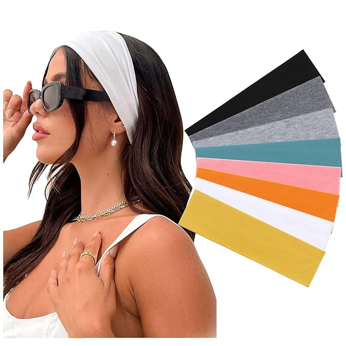 DRESHOW 8 Pack Sports Headbands for Women Non-Slip Stretchy Fashion HairBand Curly Hair Headband Soft Hair Accessories for Daily Wear Workout Yoga Running