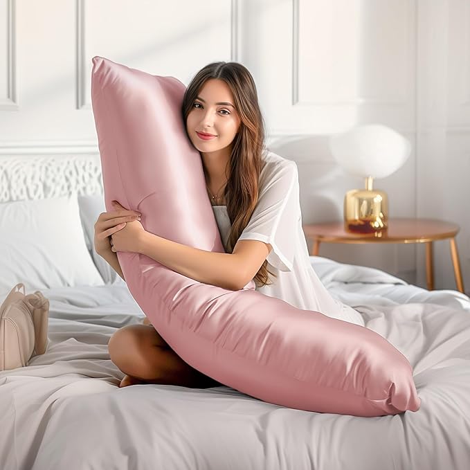 BEDELITE Satin Body Pillow Cover 2 Pack, Super Soft and Cooling Body Pillow Pillowcase for Hair and Skin, Breathable Silky Full Long Pillowcase Cover(20"x54", Rose Pink)
